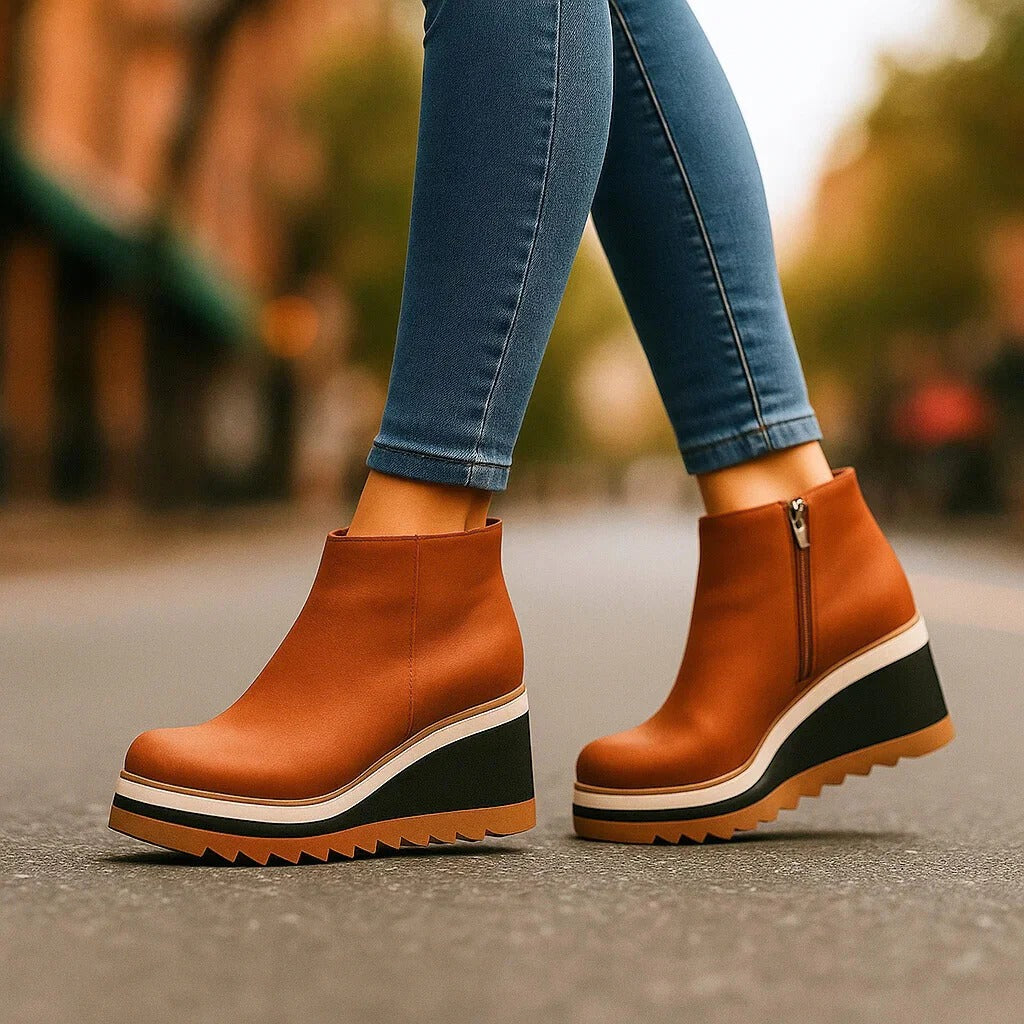 Selene - Leather Ridged Platform Shoes