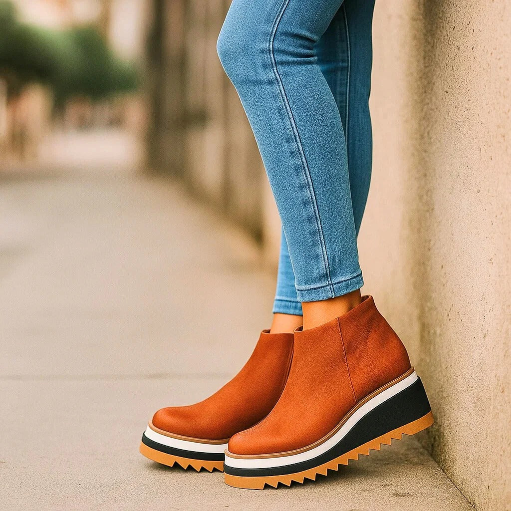 Selene - Leather Ridged Platform Shoes