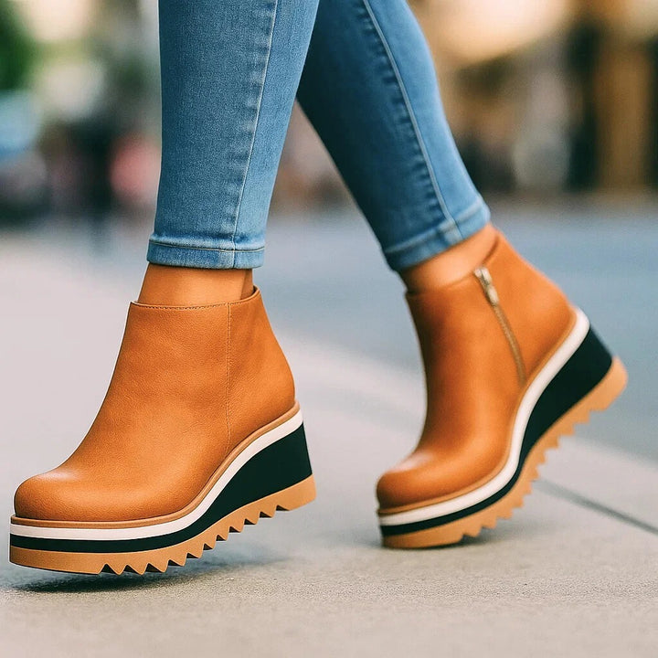 Selene - Leather Ridged Platform Shoes