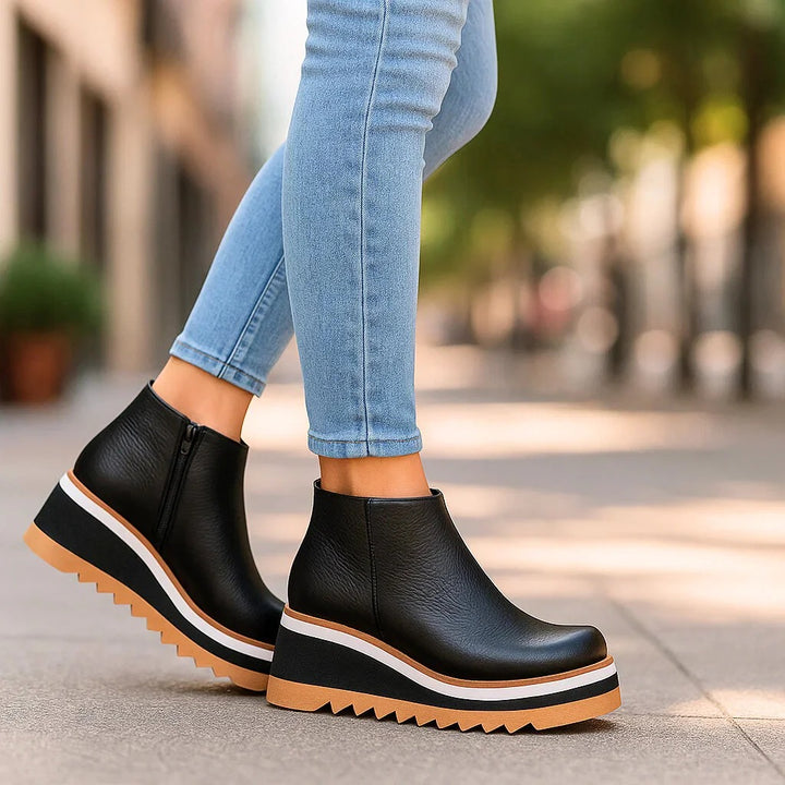 Selene - Leather Ridged Platform Shoes